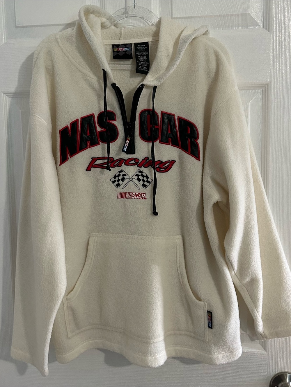 Nascar Cream Hooded Zip-Up Sweatshirt with Black & Red Accents